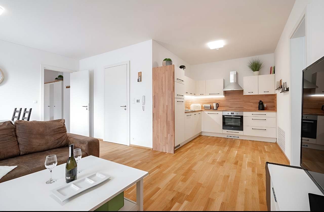 Apartmán Horalka, obývací pokoj s kuchyňským koutem