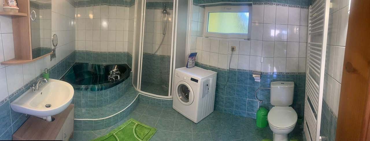Koupelna s vanou,sprchovým koutem,wc a pračkou
