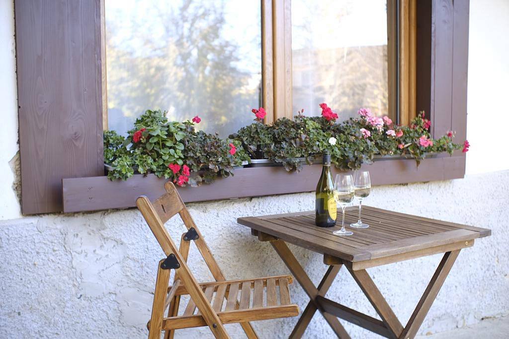Zahradní nábytek před francouzským oknem